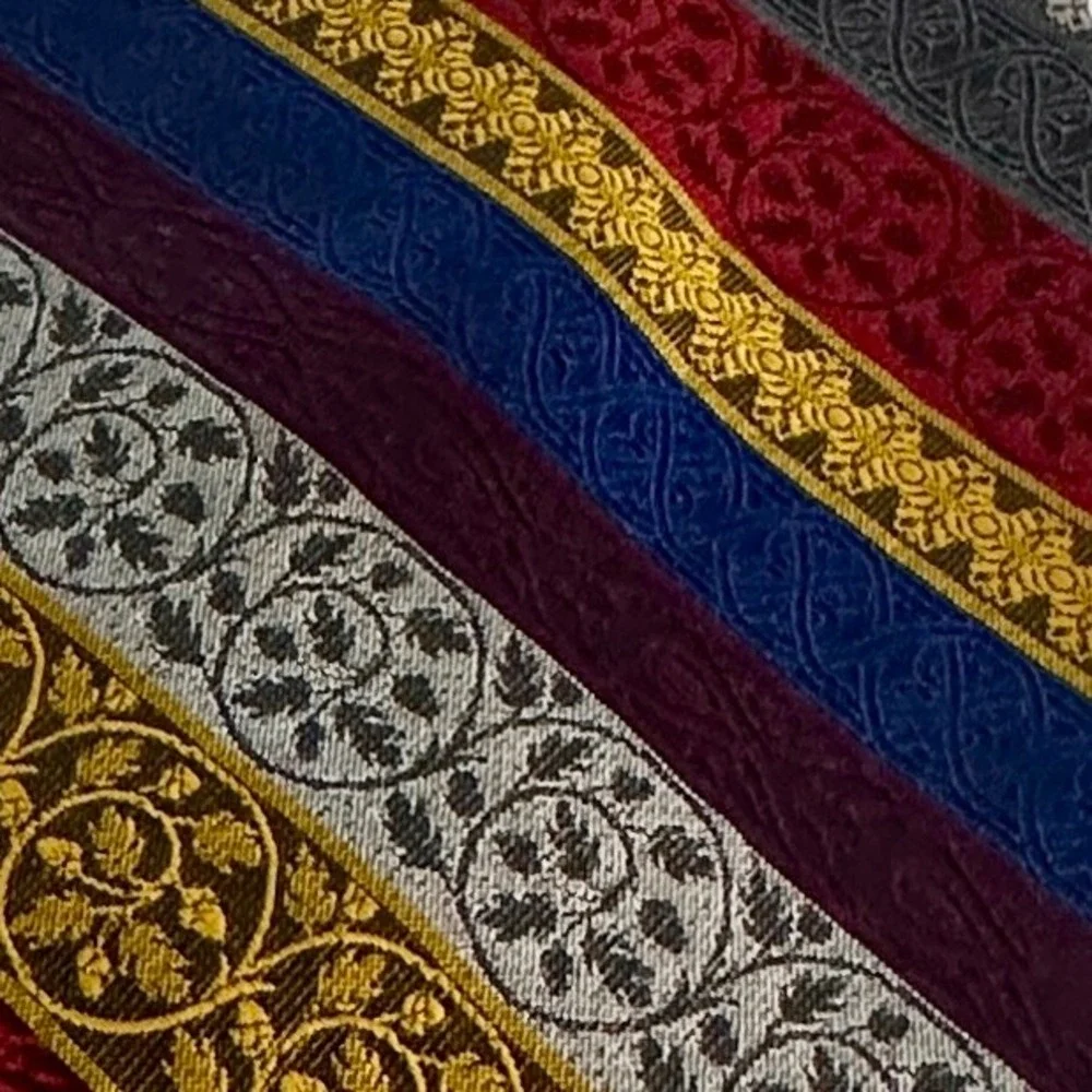 Regalon Vintage Striped Floral Jacquard Necktie Hirschs Atlanta Burgundy Gold